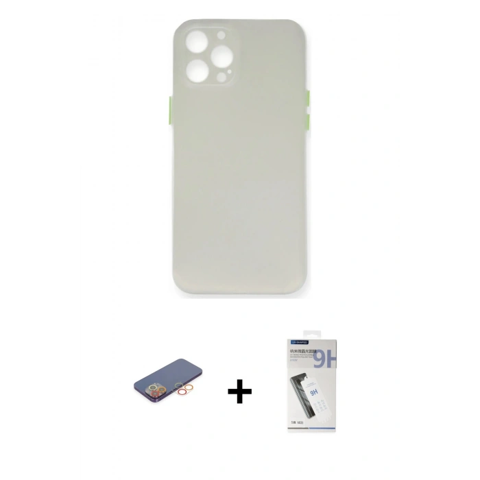 MARSİLYAN™- iPhone 12 Pro Max Kılıf Yadigar Yansıma Serisi - Şeffaf Uv Polymer Nano Ekran Koruyucu + Renkli Kamera Lens Koruma Cam - TU