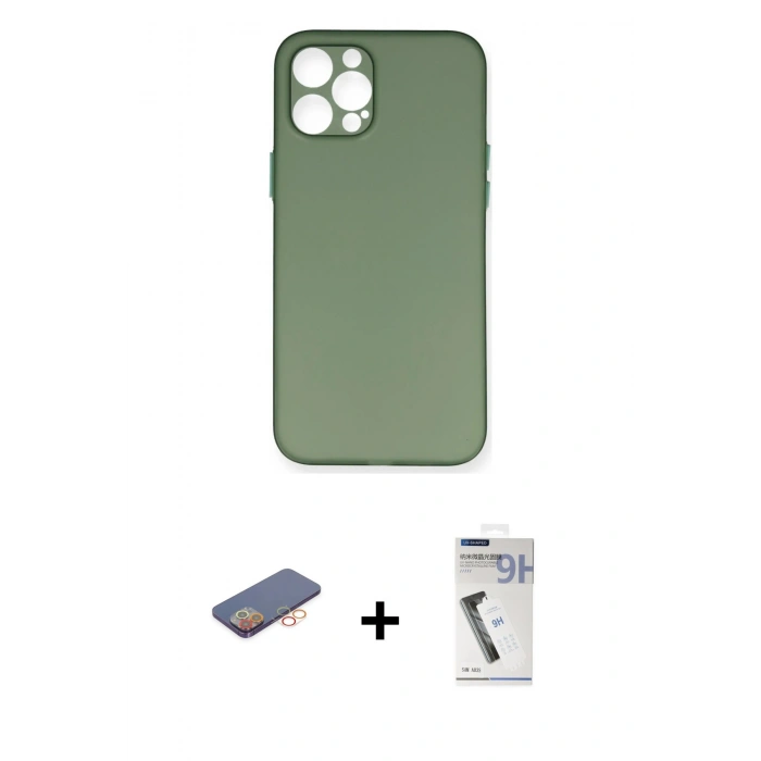 MARSİLYAN™- iPhone 12 Pro Max Kılıf Yadigar Yansıma Serisi - Şeffaf Uv Polymer Nano Ekran Koruyucu + Renkli Kamera Lens Koruma Cam - TU