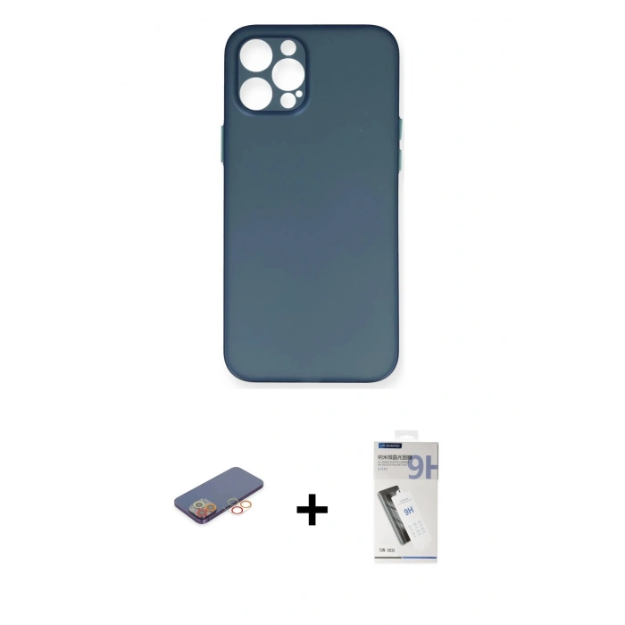 MARSİLYAN™- iPhone 12 Pro Max Kılıf Yadigar Yansıma Serisi - Şeffaf Uv Polymer Nano Ekran Koruyucu + Renkli Kamera Lens Koruma Cam - TU