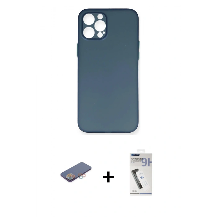 MARSİLYAN™- iPhone 12 Pro Max Kılıf Yadigar Yansıma Serisi - Şeffaf Uv Polymer Nano Ekran Koruyucu + Renkli Kamera Lens Koruma Cam - PE