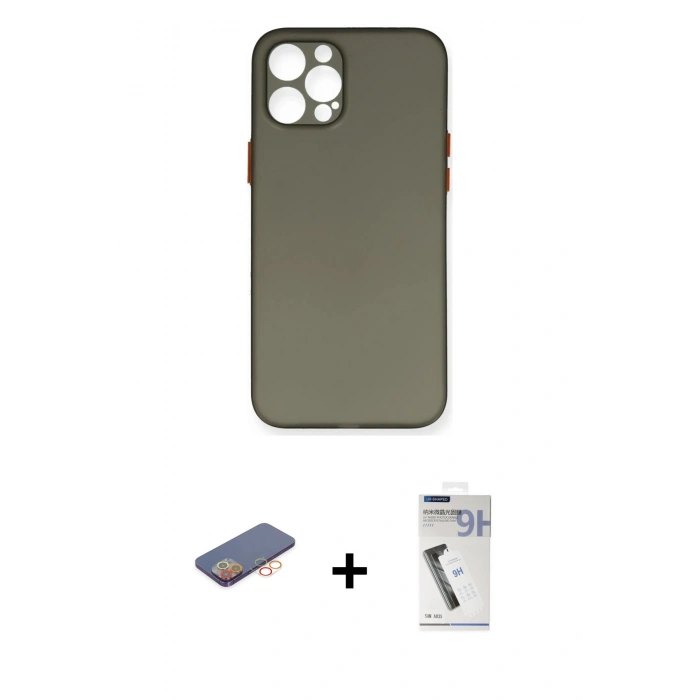 MARSİLYAN™- iPhone 12 Pro Max Kılıf Yadigar Yansıma Serisi - Şeffaf Uv Polymer Nano Ekran Koruyucu + Renkli Kamera Lens Koruma Cam - TU