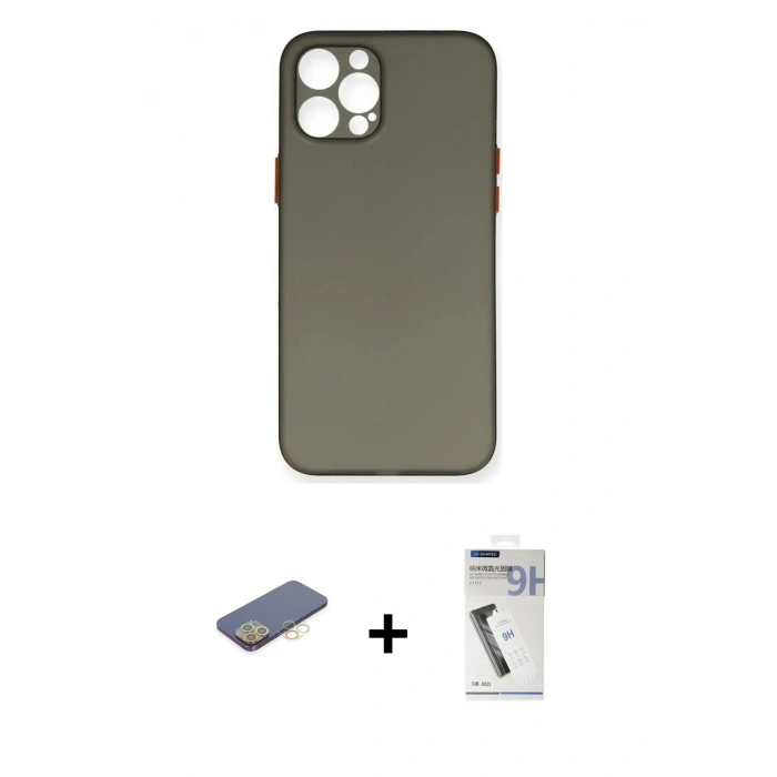 MARSİLYAN™- iPhone 12 Pro Max Kılıf Yadigar Yansıma Serisi - Şeffaf Uv Polymer Nano Ekran Koruyucu + Sarı Renkli Kamera Lens Koruma Cam