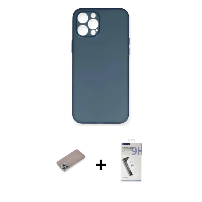MARSİLYAN™- iPhone 12 Pro Max Kılıf Yadigar Yansıma Serisi - Şeffaf Uv Polymer Nano Ekran Koruyucu + Shine Kamera Lens Koruma Cam - SABE
