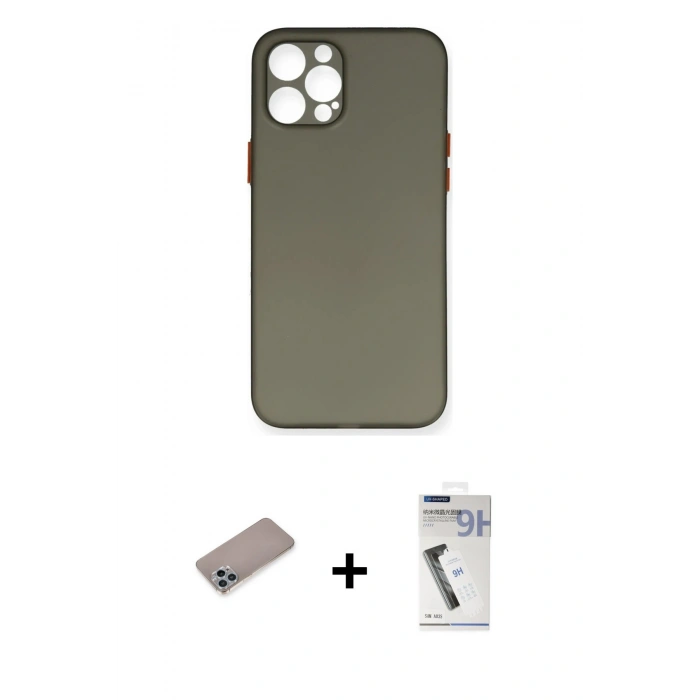 MARSİLYAN™- iPhone 12 Pro Max Kılıf Yadigar Yansıma Serisi - Şeffaf Uv Polymer Nano Ekran Koruyucu + Shine Kamera Lens Koruma Cam - SABE