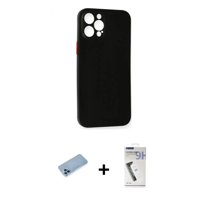 MARSİLYAN™- iPhone 12 Pro Max Kılıf Yadigar Yansıma Serisi - Şeffaf Uv Polymer Nano Ekran Koruyucu + Shine Kamera Lens Koruma Cam - MI