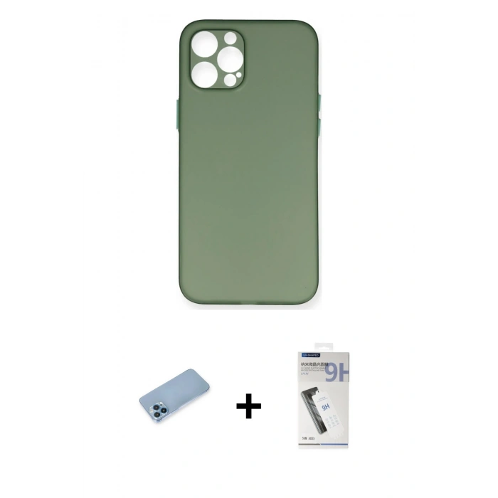 MARSİLYAN™- iPhone 12 Pro Max Kılıf Yadigar Yansıma Serisi - Şeffaf Uv Polymer Nano Ekran Koruyucu + Shine Kamera Lens Koruma Cam - MI