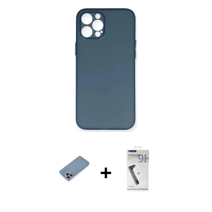 MARSİLYAN™- iPhone 12 Pro Max Kılıf Yadigar Yansıma Serisi - Şeffaf Uv Polymer Nano Ekran Koruyucu + Shine Kamera Lens Koruma Cam - GI