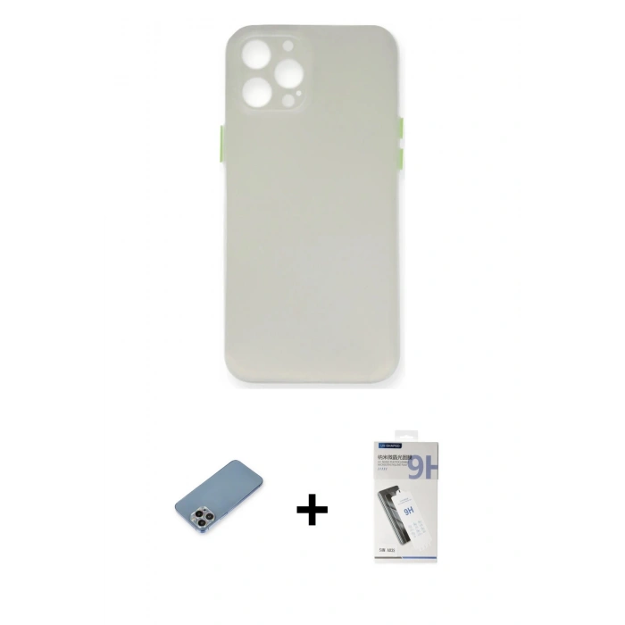 MARSİLYAN™- iPhone 12 Pro Max Kılıf Yadigar Yansıma Serisi - Şeffaf Uv Polymer Nano Ekran Koruyucu + Shine Kamera Lens Koruma Cam - GI