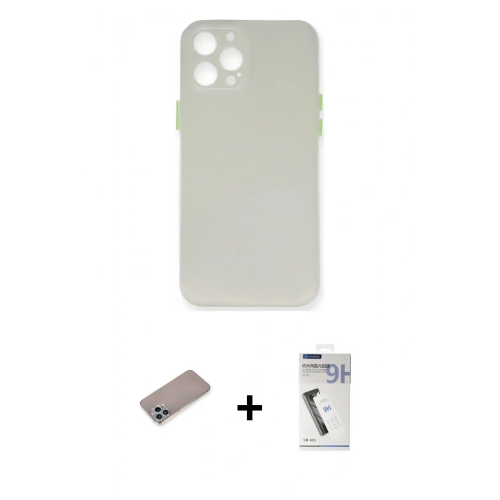MARSİLYAN™- iPhone 12 Pro Max Kılıf Yadigar Yansıma Serisi - Şeffaf Uv Polymer Nano Ekran Koruyucu + Shine Kamera Lens Koruma Cam - SABE
