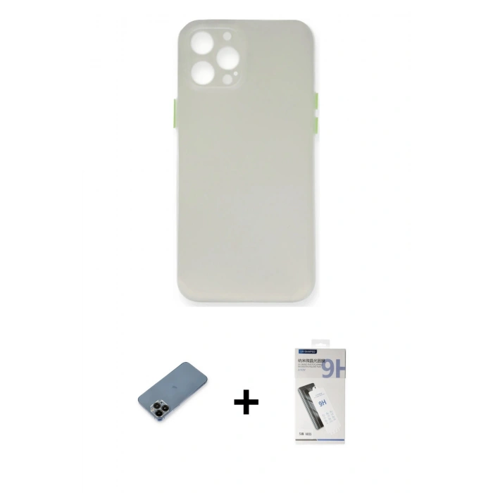MARSİLYAN™- iPhone 12 Pro Max Kılıf Yadigar Yansıma Serisi - Şeffaf Uv Polymer Nano Ekran Koruyucu + Siyah Shine Kamera Lens Koruma Cam