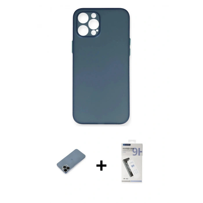 MARSİLYAN™- iPhone 12 Pro Max Kılıf Yadigar Yansıma Serisi - Şeffaf Uv Polymer Nano Ekran Koruyucu + Siyah Shine Kamera Lens Koruma Cam