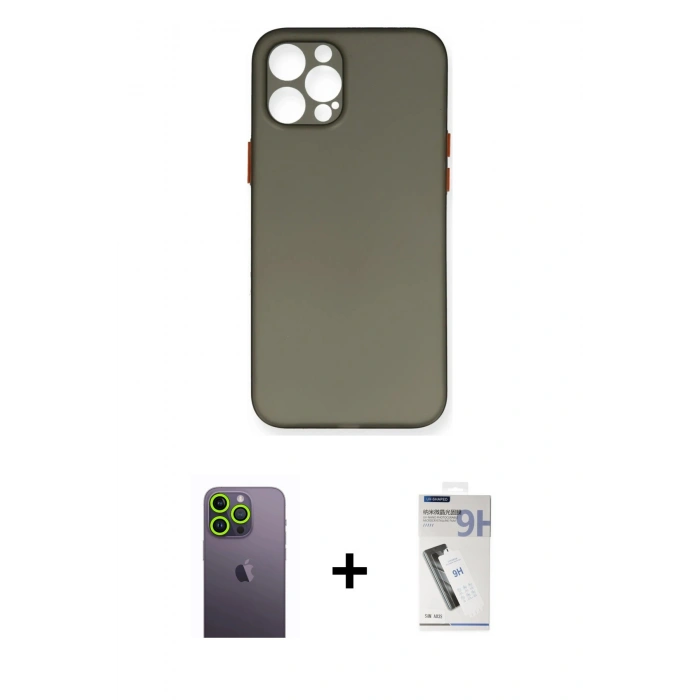 MARSİLYAN™- iPhone 12 Pro Max Kılıf Yadigar Yansıma Serisi - Şeffaf Uv Polymer Nano Ekran Koruyucu + Yeşil Neon Fosforlu Kamera Lens