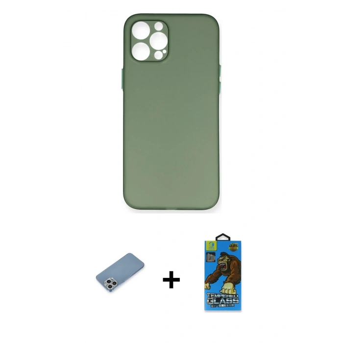MARSİLYAN™- iPhone 12 Pro Max Kılıf Yadigar Yansıma Serisi - Siyah 18D Cam Ekran Koruyucu + Shine Kamera Lens Koruma Cam - GS
