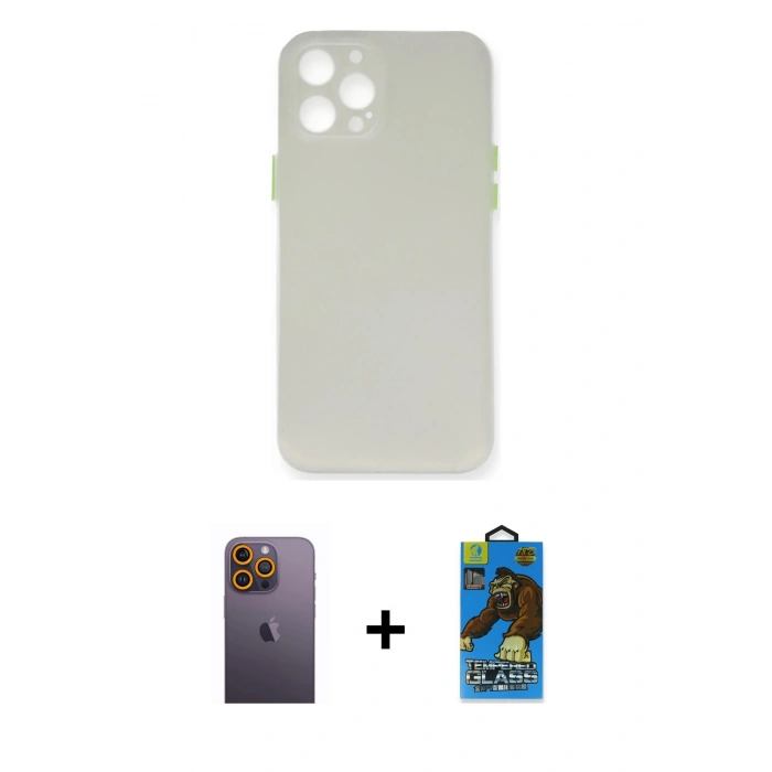 MARSİLYAN™- iPhone 12 Pro Max Kılıf Yadigar Yansıma Serisi - Siyah 18D Cam Ekran Koruyucu + Neon Fosforlu Kamera Lens - SI