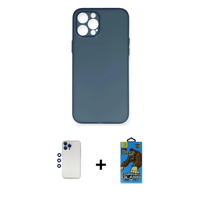 MARSİLYAN™- iPhone 12 Pro Max Kılıf Yadigar Yansıma Serisi - Siyah 18D Cam Ekran Koruyucu + Shine Kamera Lens - LT