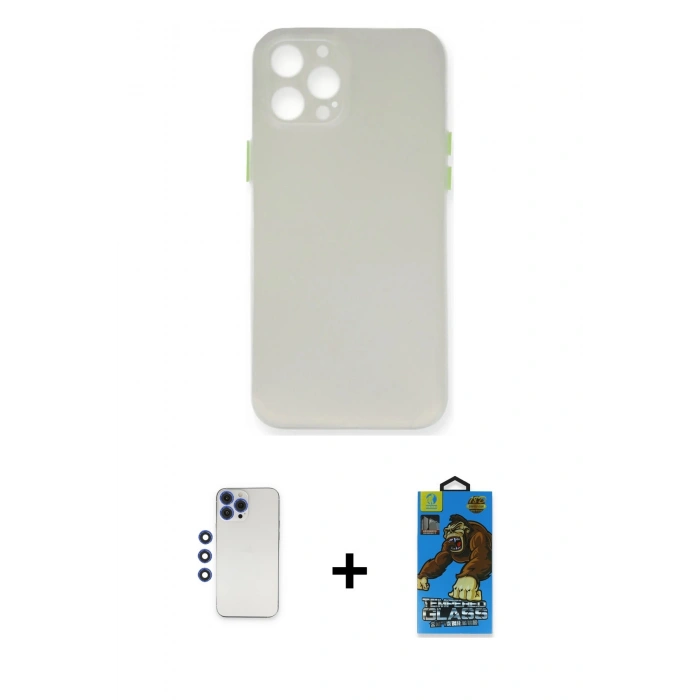MARSİLYAN™- iPhone 12 Pro Max Kılıf Yadigar Yansıma Serisi - Siyah 18D Cam Ekran Koruyucu + Shine Kamera Lens - LT