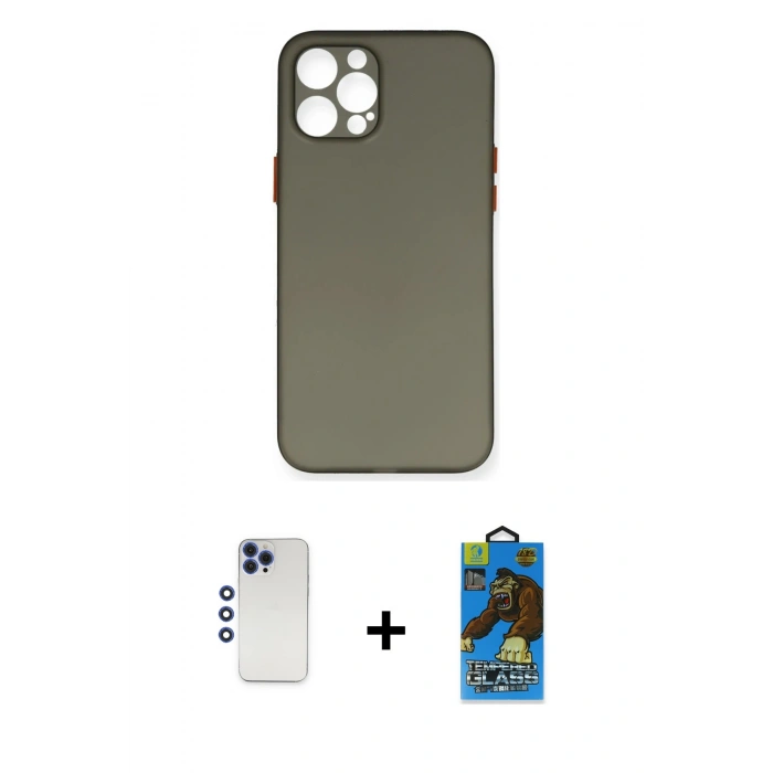 MARSİLYAN™- iPhone 12 Pro Max Kılıf Yadigar Yansıma Serisi - Siyah 18D Cam Ekran Koruyucu + Shine Kamera Lens - LT