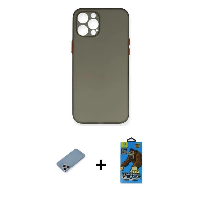 MARSİLYAN™- iPhone 12 Pro Max Kılıf Yadigar Yansıma Serisi - Siyah 18D Cam Ekran Koruyucu + Shine Kamera Lens Koruma Cam - GI