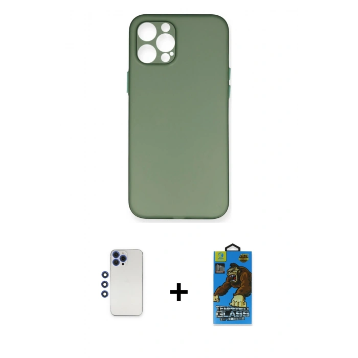 MARSİLYAN™- iPhone 12 Pro Max Kılıf Yadigar Yansıma Serisi - Siyah 18D Cam Ekran Koruyucu + Shine Kamera Lens - LT