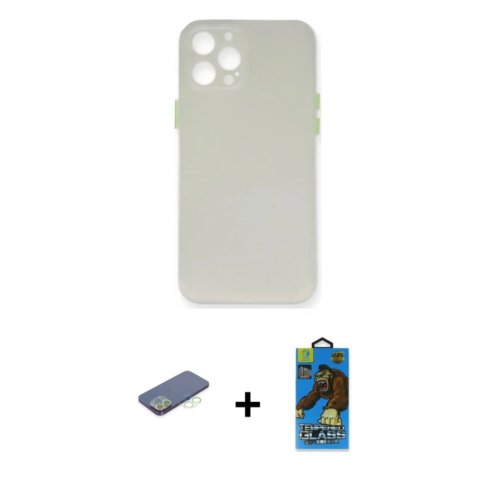 MARSİLYAN™- iPhone 12 Pro Max Kılıf Yadigar Yansıma Serisi - Siyah 18D Cam Ekran Koruyucu + Renkli Kamera Lens Koruma Cam - YL