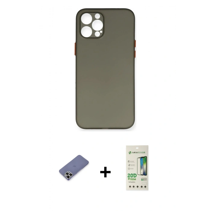 MARSİLYAN™- iPhone 12 Pro Max Kılıf Yadigar Yansıma Serisi - Siyah 20D Premium Cam Ekran Koruyucu + Metal Kamera Lens Koruma Cam - GD