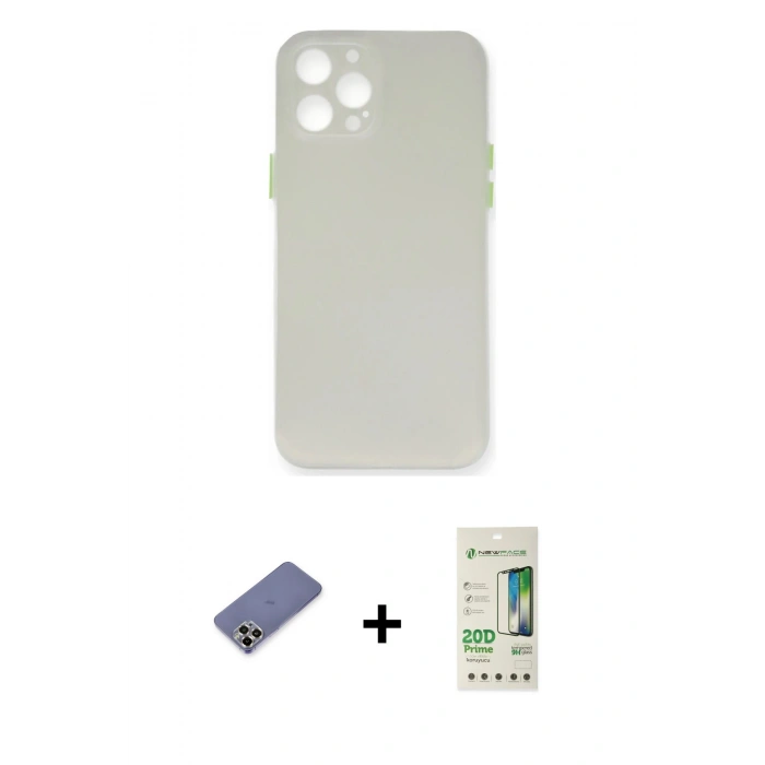 MARSİLYAN™- iPhone 12 Pro Max Kılıf Yadigar Yansıma Serisi - Siyah 20D Premium Cam Ekran Koruyucu + Metal Kamera Lens Koruma Cam - GD