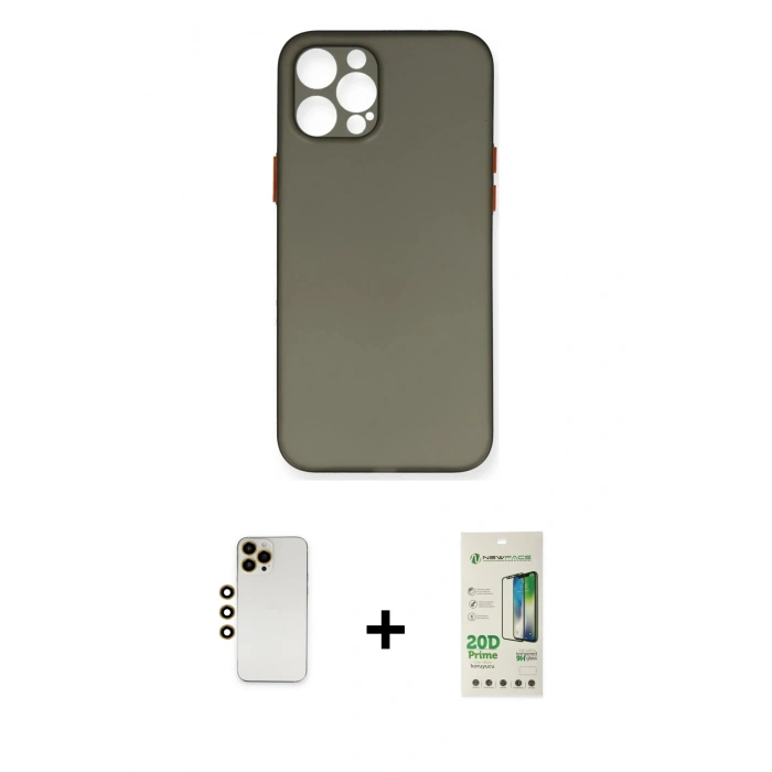 MARSİLYAN™- iPhone 12 Pro Max Kılıf Yadigar Yansıma Serisi - Siyah 20D Premium Cam Ekran Koruyucu + Shine Kamera Lens - GD