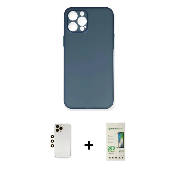 MARSİLYAN™- iPhone 12 Pro Max Kılıf Yadigar Yansıma Serisi - Siyah 20D Premium Cam Ekran Koruyucu + Shine Kamera Lens - GD