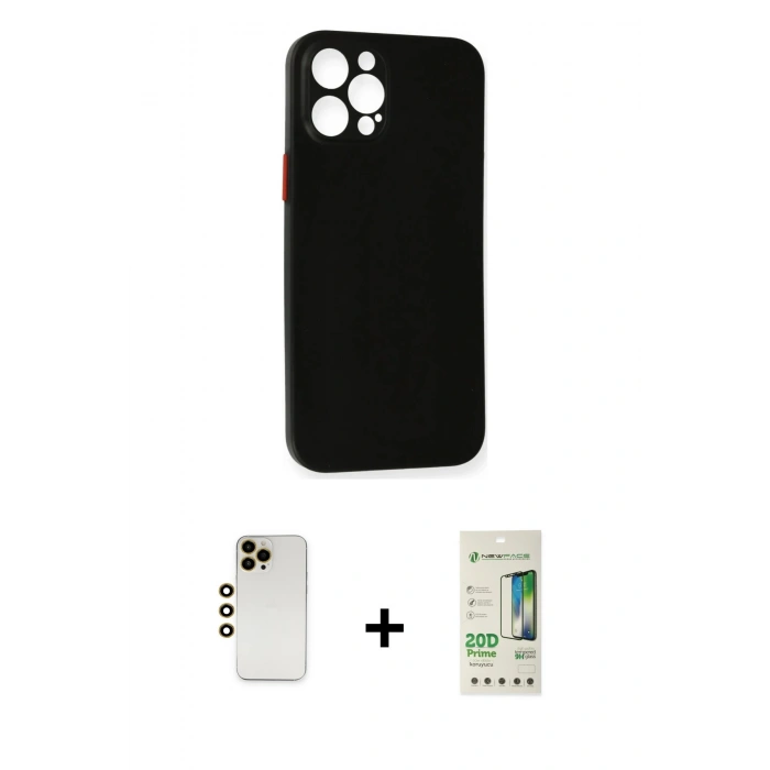 MARSİLYAN™- iPhone 12 Pro Max Kılıf Yadigar Yansıma Serisi - Siyah 20D Premium Cam Ekran Koruyucu + Shine Kamera Lens - GD