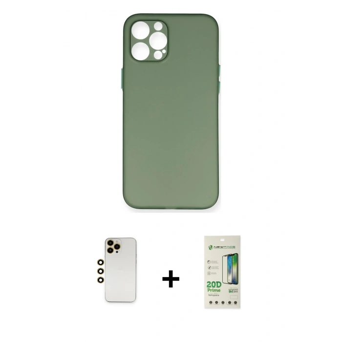 MARSİLYAN™- iPhone 12 Pro Max Kılıf Yadigar Yansıma Serisi - Siyah 20D Premium Cam Ekran Koruyucu + Shine Kamera Lens - GD