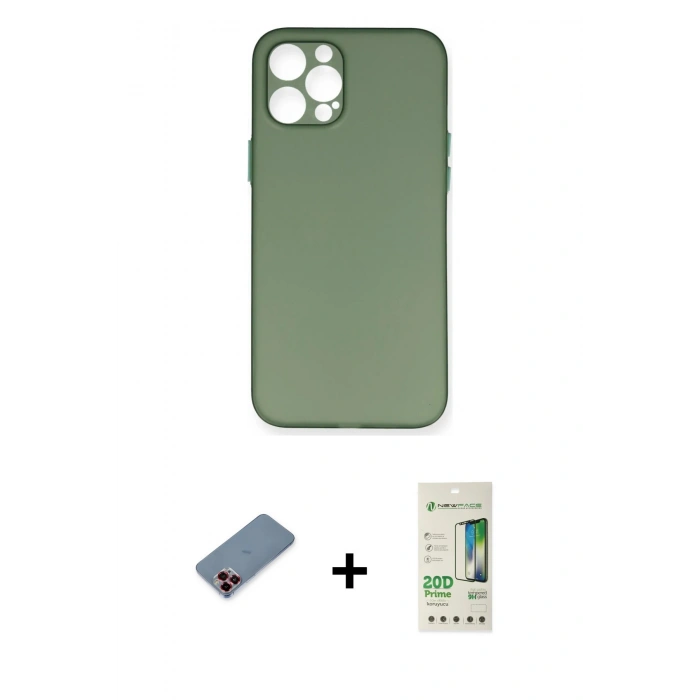 MARSİLYAN™- iPhone 12 Pro Max Kılıf Yadigar Yansıma Serisi - Siyah 20D Premium Cam Ekran Koruyucu + Metal Kamera Lens Koruma Cam - KI