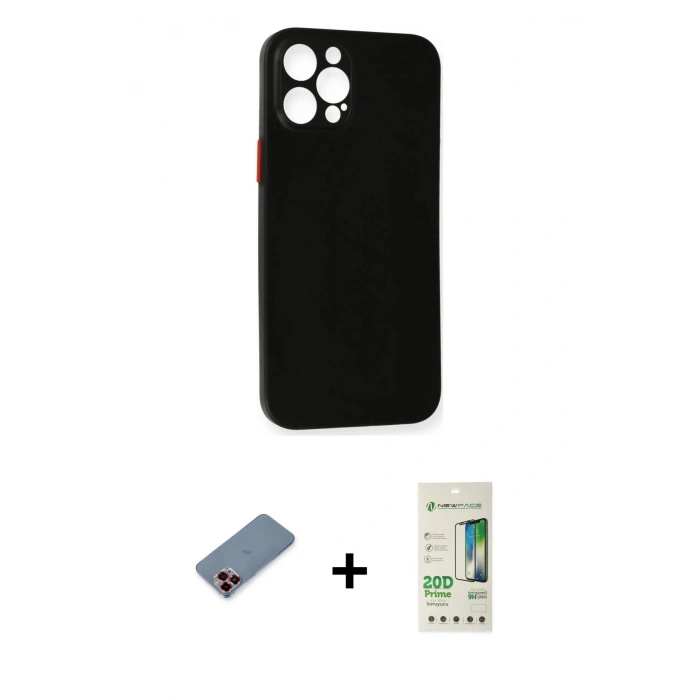 MARSİLYAN™- iPhone 12 Pro Max Kılıf Yadigar Yansıma Serisi - Siyah 20D Premium Cam Ekran Koruyucu + Metal Kamera Lens Koruma Cam - KI