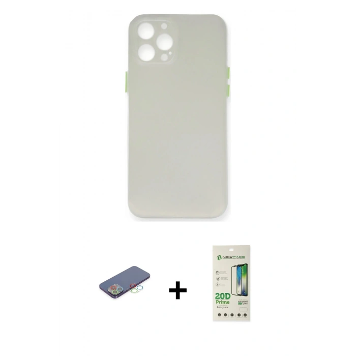 MARSİLYAN™- iPhone 12 Pro Max Kılıf Yadigar Yansıma Serisi - Siyah 20D Premium Cam Ekran Koruyucu + Renkli Kamera Lens Koruma Cam - MI