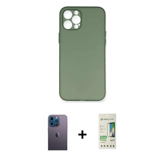 MARSİLYAN™- iPhone 12 Pro Max Kılıf Yadigar Yansıma Serisi - Siyah 20D Premium Cam Ekran Koruyucu + Neon Fosforlu Kamera Lens - MI