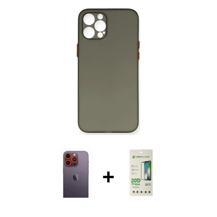 MARSİLYAN™- iPhone 12 Pro Max Kılıf Yadigar Yansıma Serisi - Siyah 20D Premium Cam Ekran Koruyucu + Neon Fosforlu Kamera Lens - TU