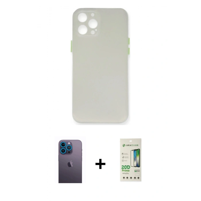 MARSİLYAN™- iPhone 12 Pro Max Kılıf Yadigar Yansıma Serisi - Siyah 20D Premium Cam Ekran Koruyucu + Neon Fosforlu Kamera Lens - MI