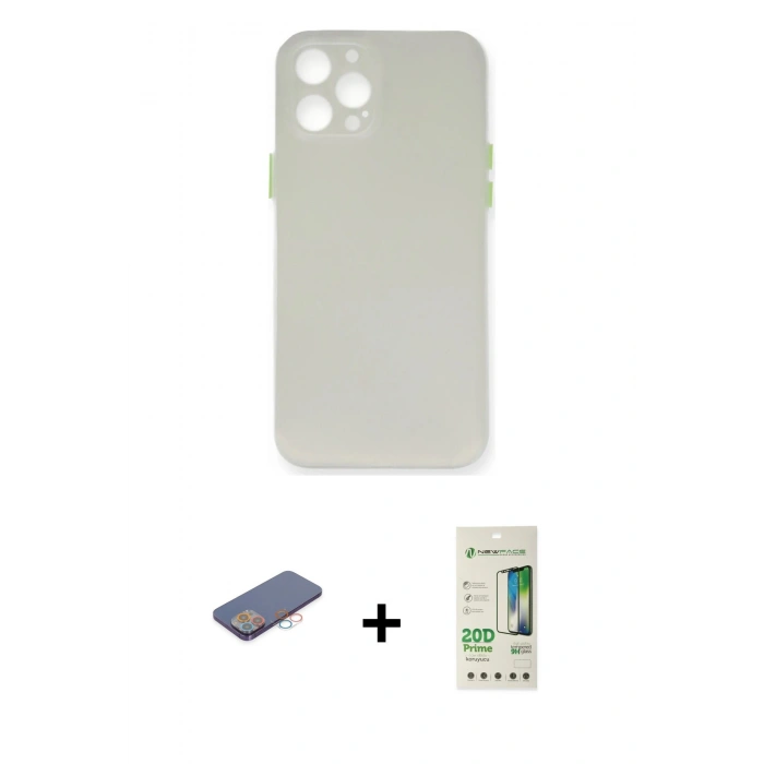 MARSİLYAN™- iPhone 12 Pro Max Kılıf Yadigar Yansıma Serisi - Siyah 20D Premium Cam Ekran Koruyucu + Renkli Kamera Lens Koruma Cam - PE