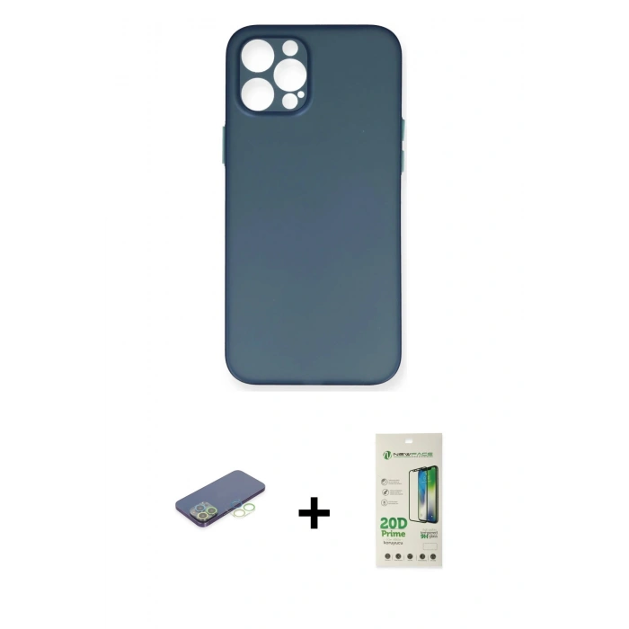MARSİLYAN™- iPhone 12 Pro Max Kılıf Yadigar Yansıma Serisi - Siyah 20D Premium Cam Ekran Koruyucu + Renkli Kamera Lens Koruma Cam - YL