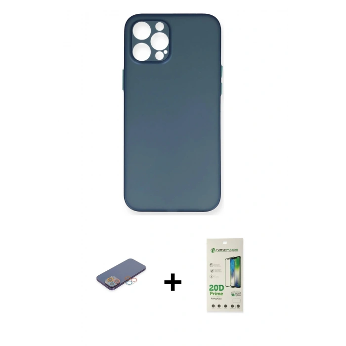 MARSİLYAN™- iPhone 12 Pro Max Kılıf Yadigar Yansıma Serisi - Siyah 20D Premium Cam Ekran Koruyucu + Renkli Kamera Lens Koruma Cam - PE