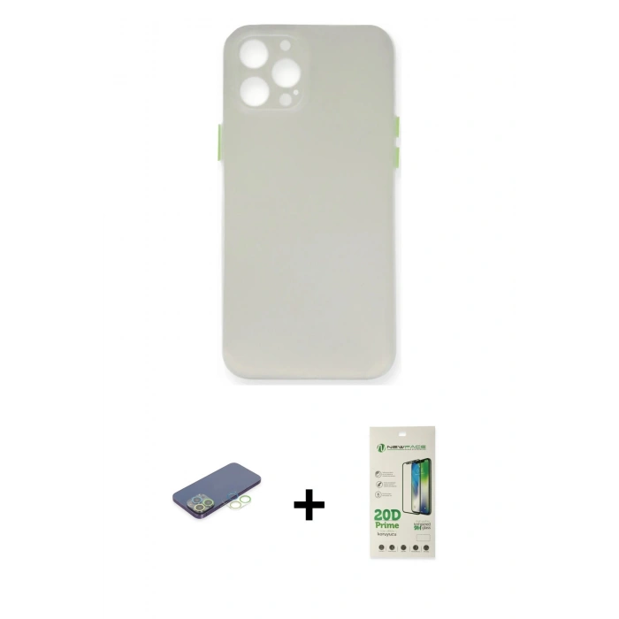 MARSİLYAN™- iPhone 12 Pro Max Kılıf Yadigar Yansıma Serisi - Siyah 20D Premium Cam Ekran Koruyucu + Renkli Kamera Lens Koruma Cam - YL