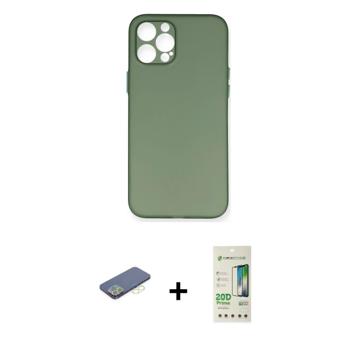MARSİLYAN™- iPhone 12 Pro Max Kılıf Yadigar Yansıma Serisi - Siyah 20D Premium Cam Ekran Koruyucu + Renkli Kamera Lens Koruma Cam - YL