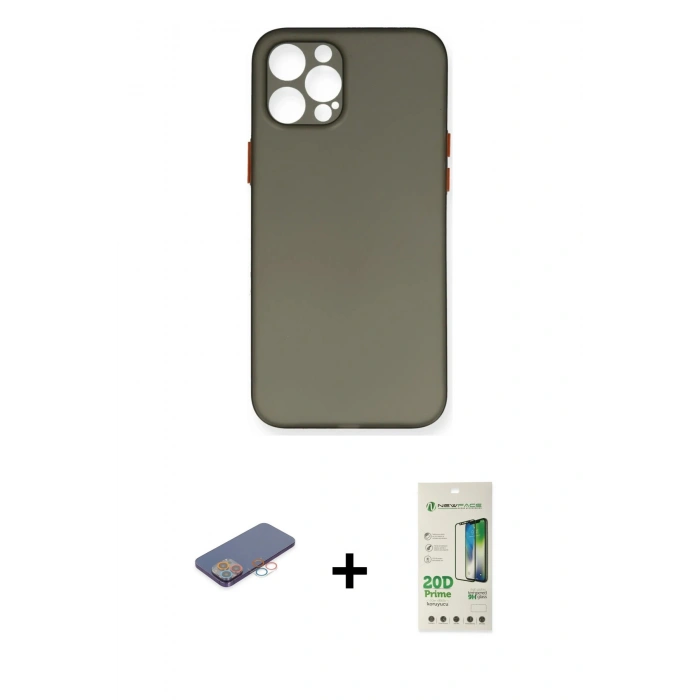 MARSİLYAN™- iPhone 12 Pro Max Kılıf Yadigar Yansıma Serisi - Siyah 20D Premium Cam Ekran Koruyucu + Renkli Kamera Lens Koruma Cam - PE