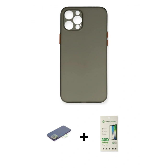 MARSİLYAN™- iPhone 12 Pro Max Kılıf Yadigar Yansıma Serisi - Siyah 20D Premium Cam Ekran Koruyucu + Renkli Kamera Lens Koruma Cam - YL
