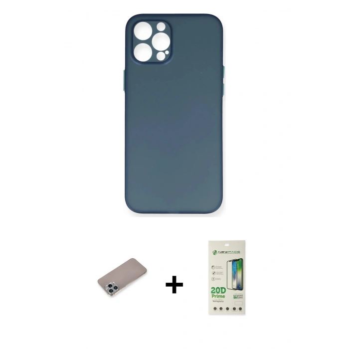 MARSİLYAN™- iPhone 12 Pro Max Kılıf Yadigar Yansıma Serisi - Siyah 20D Premium Cam Ekran Koruyucu + Shine Kamera Lens Koruma Cam - SABE