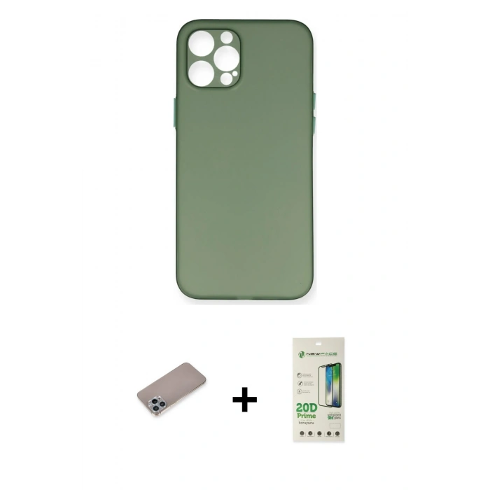 MARSİLYAN™- iPhone 12 Pro Max Kılıf Yadigar Yansıma Serisi - Siyah 20D Premium Cam Ekran Koruyucu + Shine Kamera Lens Koruma Cam - SABE