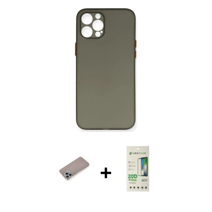 MARSİLYAN™- iPhone 12 Pro Max Kılıf Yadigar Yansıma Serisi - Siyah 20D Premium Cam Ekran Koruyucu + Shine Kamera Lens Koruma Cam - SABE