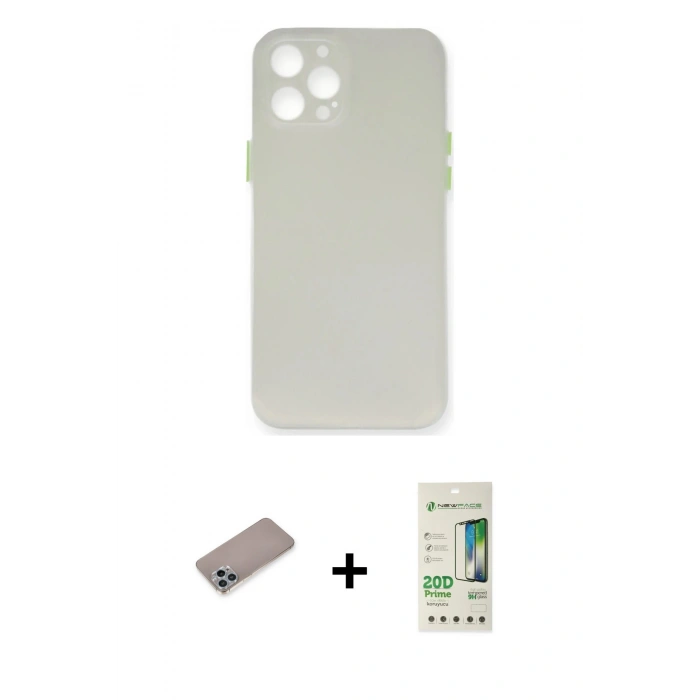 MARSİLYAN™- iPhone 12 Pro Max Kılıf Yadigar Yansıma Serisi - Siyah 20D Premium Cam Ekran Koruyucu + Shine Kamera Lens Koruma Cam - SABE