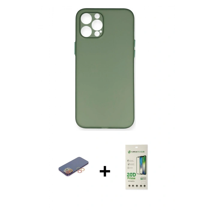 MARSİLYAN™- iPhone 12 Pro Max Kılıf Yadigar Yansıma Serisi - Siyah 20D Premium Cam Ekran Koruyucu + Renkli Kamera Lens Koruma Cam - TU