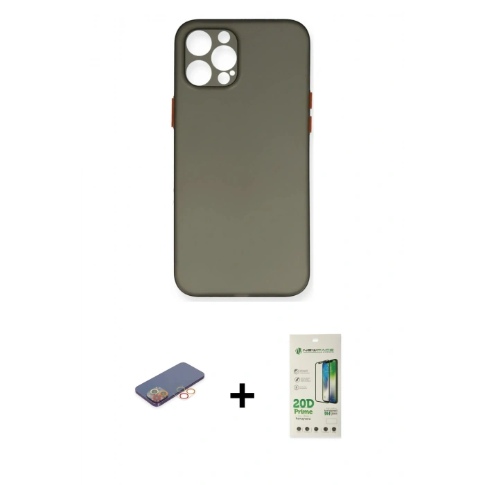MARSİLYAN™- iPhone 12 Pro Max Kılıf Yadigar Yansıma Serisi - Siyah 20D Premium Cam Ekran Koruyucu + Renkli Kamera Lens Koruma Cam - TU