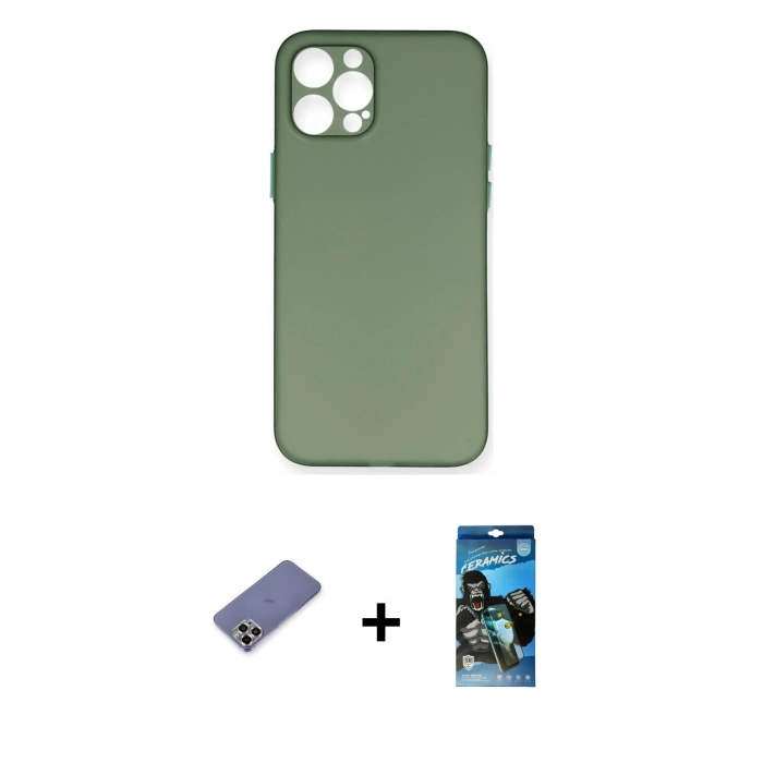 MARSİLYAN™- iPhone 12 Pro Max Kılıf Yadigar Yansıma Serisi - Siyah 34D Izgaralı Cam + Metal Kamera Lens Koruma Cam - GD